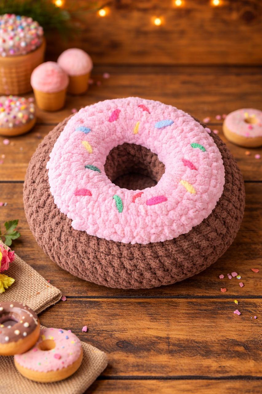 Crochet donut pillow | Amigurumi dessert | Donut decor